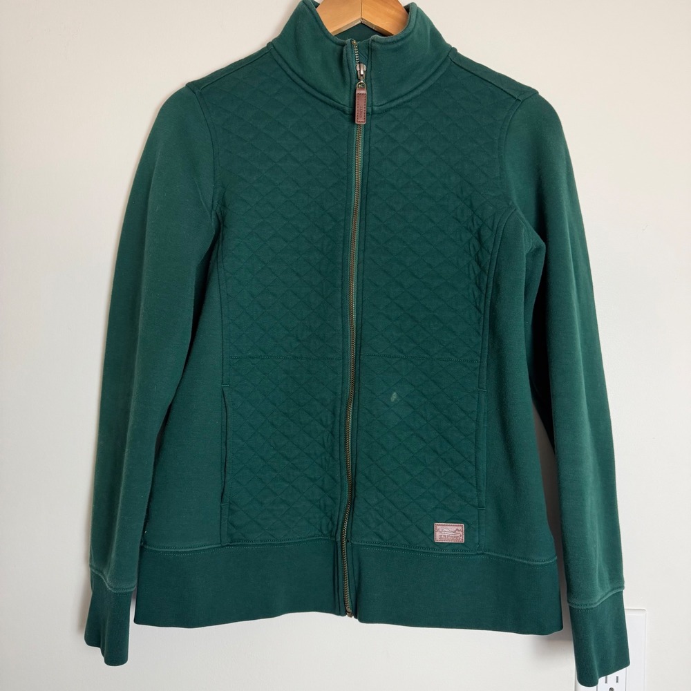 LL Bean Quilted Full Zip Mock Neck Jacket Green Womens Small Sweatshirt Gorpcore